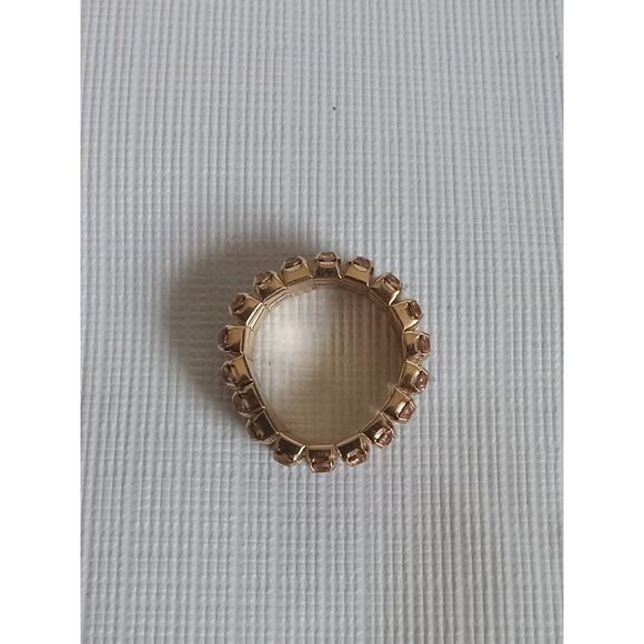 Gold Toned Metal Pink and Orange Rhinestone Encrusted Stretchy Elasticized Ring - Picture 3 of 7